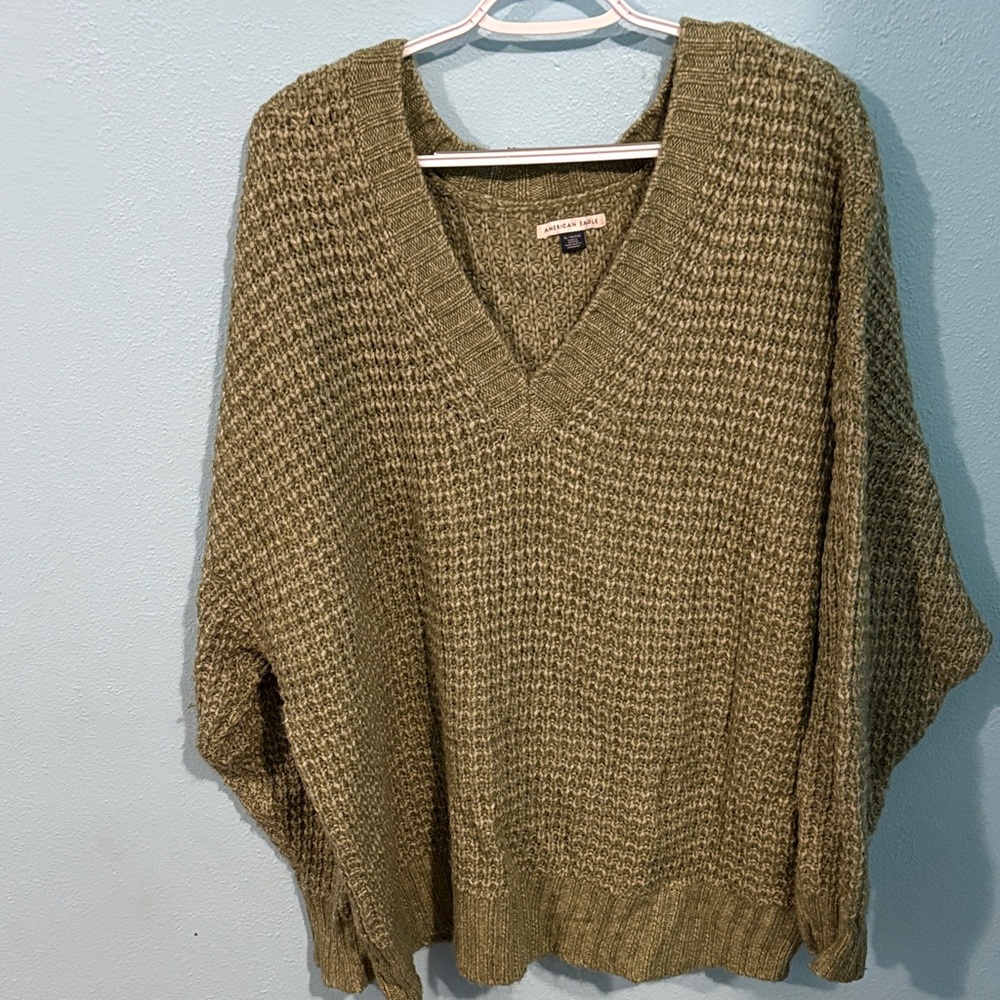 American Eagle Olive Green V-Neck Sweater